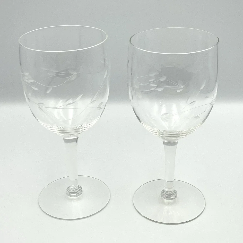 Vintage 1980s Princess House Heritage‎ Etched Wine Glasses Set of 2 - 6 5/8